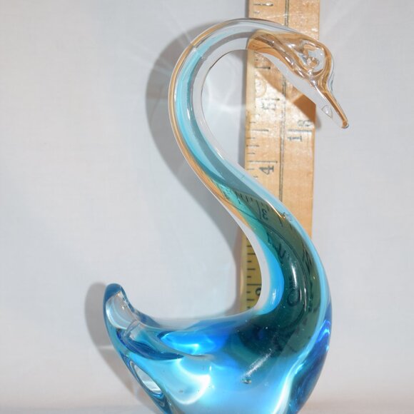 Vintage Hand Blown Blue Art Glass Swan Bird Figurine - Picture 9 of 11